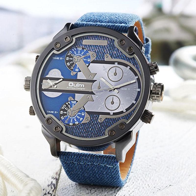 

Wristwatches OULM Watch Men Watches Military 2 Time Zone Fashion Marine Canvas Strap Chic Boyfriend DZ Wrist, 3548white