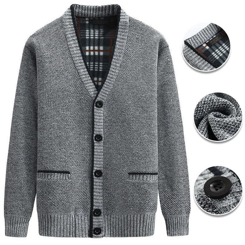 

Men's Sweaters Autumn And Winter Thick Warm Cardigan Jacket Casual V-neck Button Sweater Big Pockets, White;black