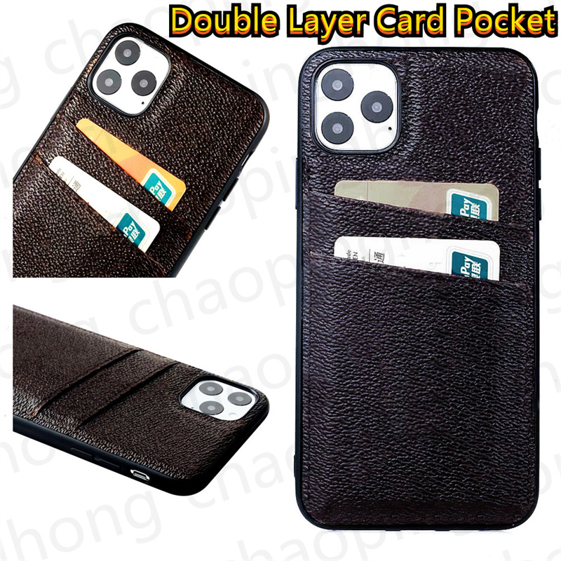 

Luxurys Designers Double Layer Card Package Leather Phone Cases For Iphone 12 ProMax 11 XS XSmax xr Lychee Pattern Pocket Bag Nice With Box, 10+logo