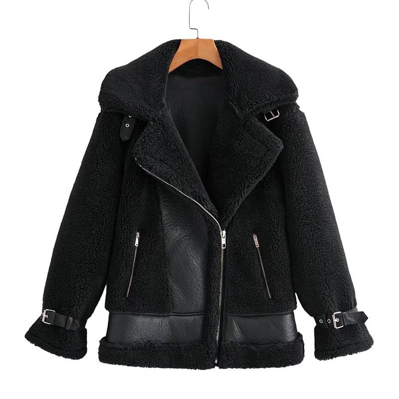 

Women' Leather & Faux Autumn Winter Women Black Thick Warm Lamb Fur Jacket Streetwear Female Moto Biker Pu Coat Outwear