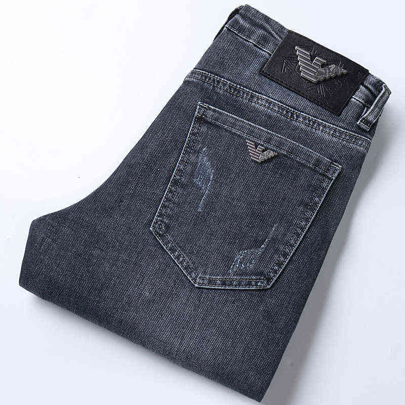 

Men's Autumn Jeans Cotton High Elastic Korean Thick Leggings Slim Fit Blue Pants Aj, Deep blue