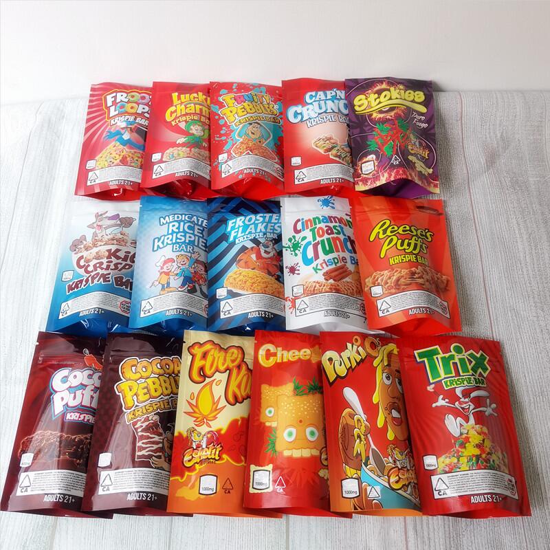 

CEREAL TREATS CHOCOLATE brownie MYLAR BAGS RUNTZ FLAMIN CANNA BUTTER TRIPS AHOY MEDICATED EDIBLES PACKAGING COOKIIS package PEANUT