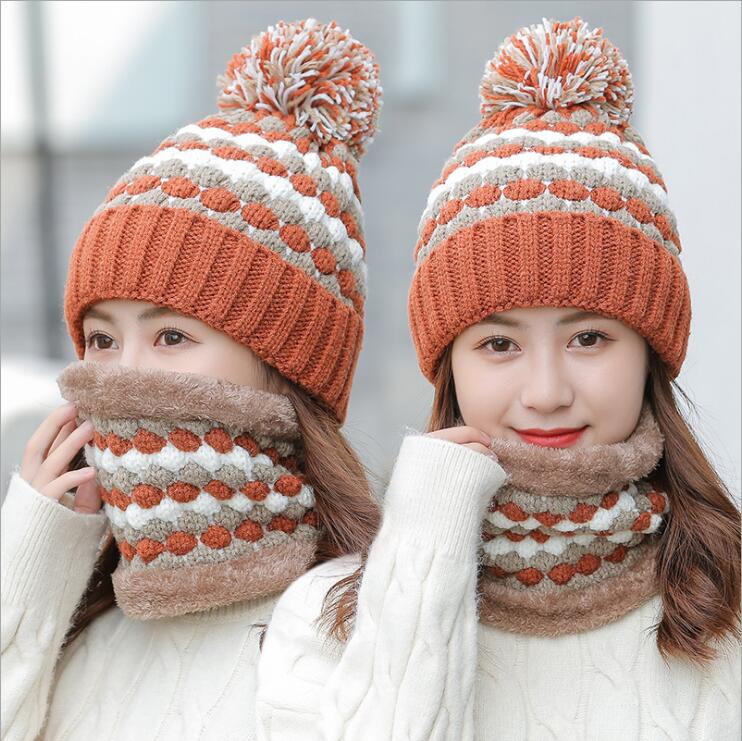 

Women's autumn and winter bib two-piece knitted warm Hats & Scarves Sets GSZM011 Fashion cycling windproof ear protection woolen cap