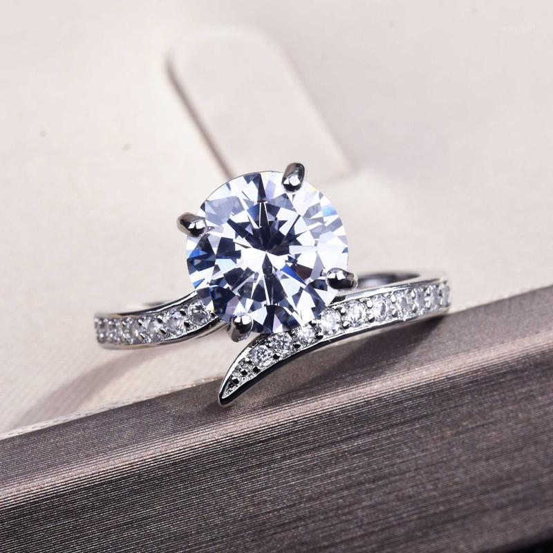 

Wedding Rings Exquisite Open With 8mm Cubic Zircon Fashion Eternity Jewelry For Women Statement Engagement Luxury Gift1