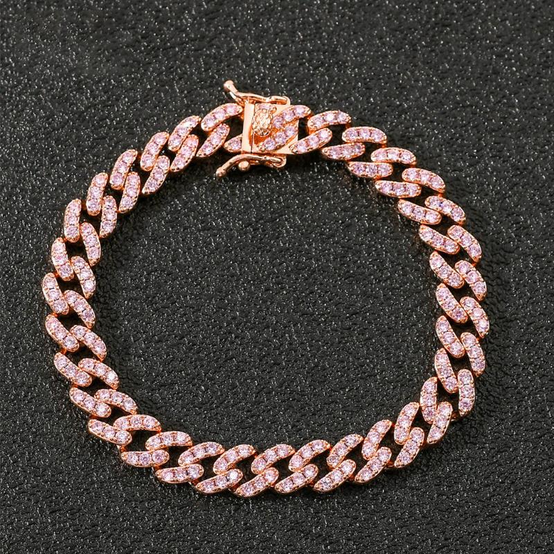 

Link, Chain 9mm Rose Gold Color Cubic Zirconia Bracelets For Women Men Hiphop Punk Cuba Bangle Girl Party Gift Jewelry