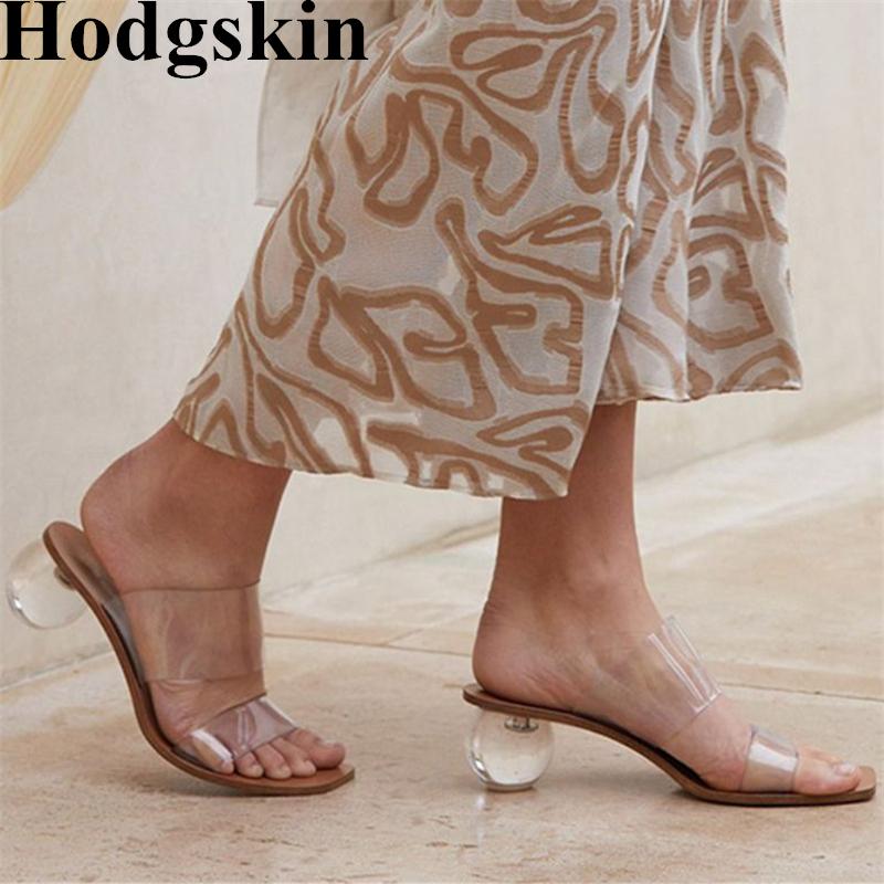 

Slippers Elegant Clear PVC Crystal Ball Strange Heel Women's Sexy Party Dress Open Toe Transparent Beach Shoes Outdoor Slides, Black
