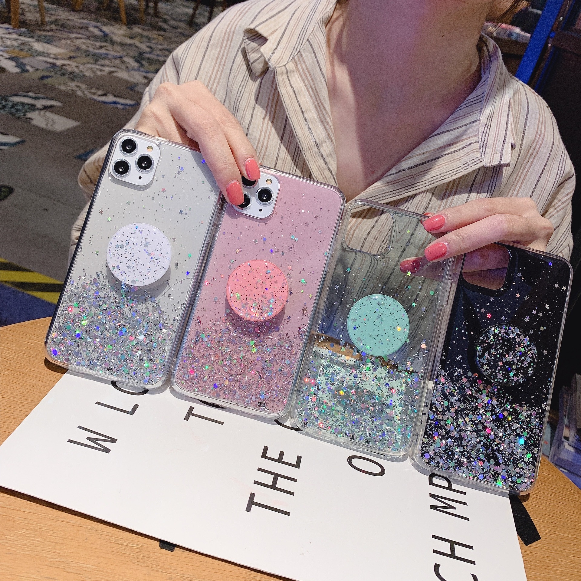 

Universal Car Glitter Bling Phone Holder for Smart phone Grip Stand Sockets Tablets For iphone X Samsung, Mix the colour