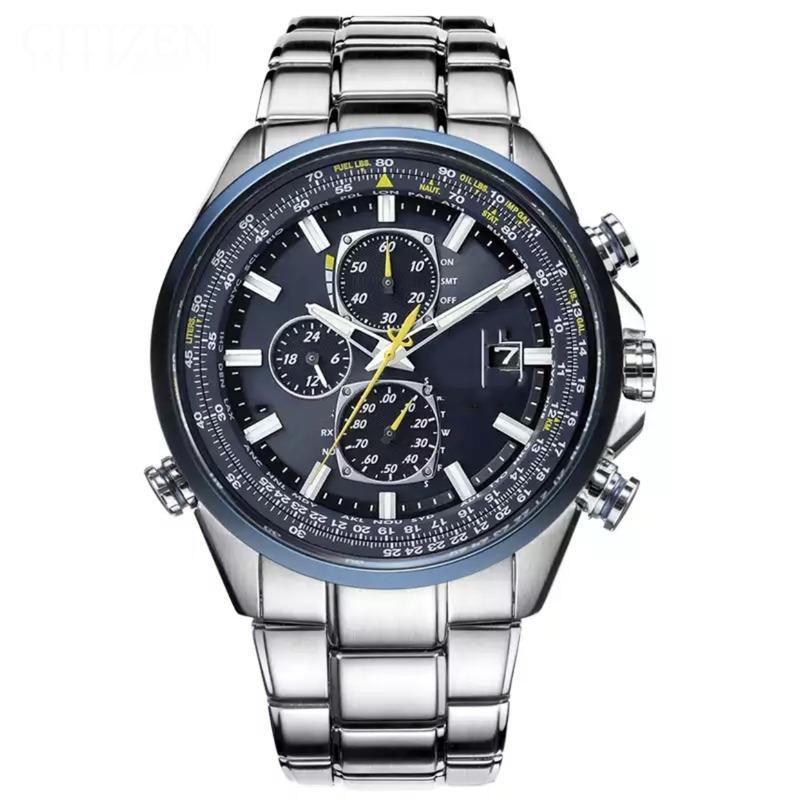 Wristwatches 2021 Luxury Japanese Brand Quartz Watch Business Casual Steel/Leather Strap Men's Blue Angel World Chronograph-image-722512594
