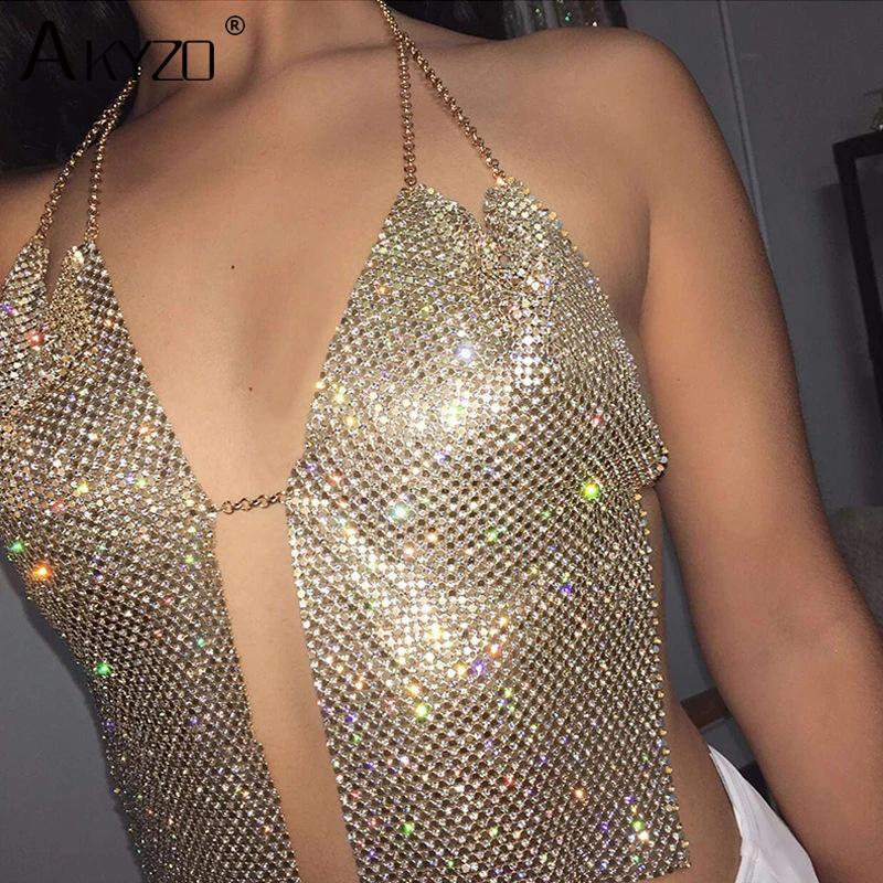 

Women's Tanks & Camis 2021 Rhinestones Bar Top Body Chains Crystal Sequins Nightclub Rave Dance Belly Dancing Crop Fashion Festival Party Cl, Black