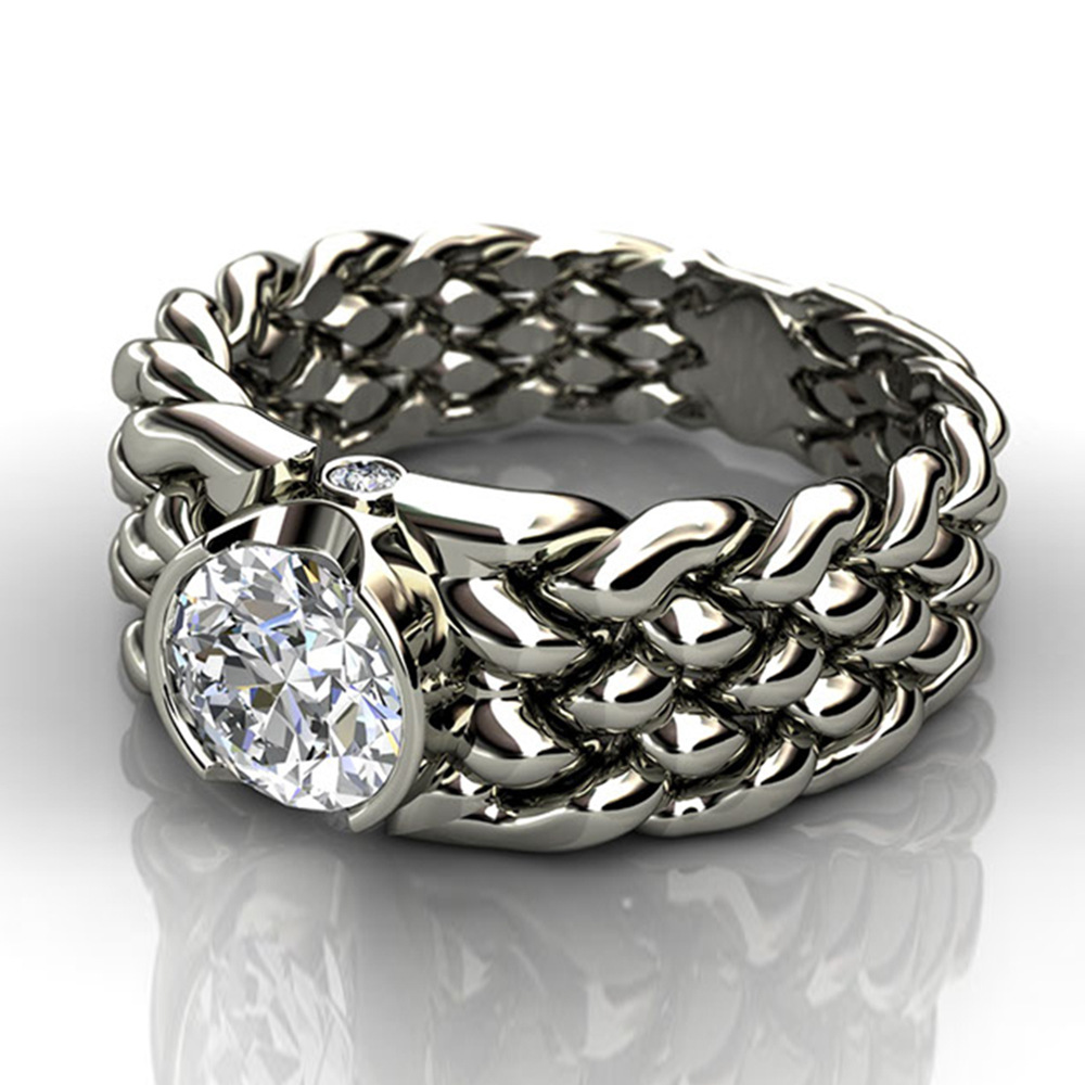

Creative Braided Zircon Ring Silver Plated Geometric Love Promise Rings For Men Women Wedding Party Engagement Hand Jewelry, Golden;silver