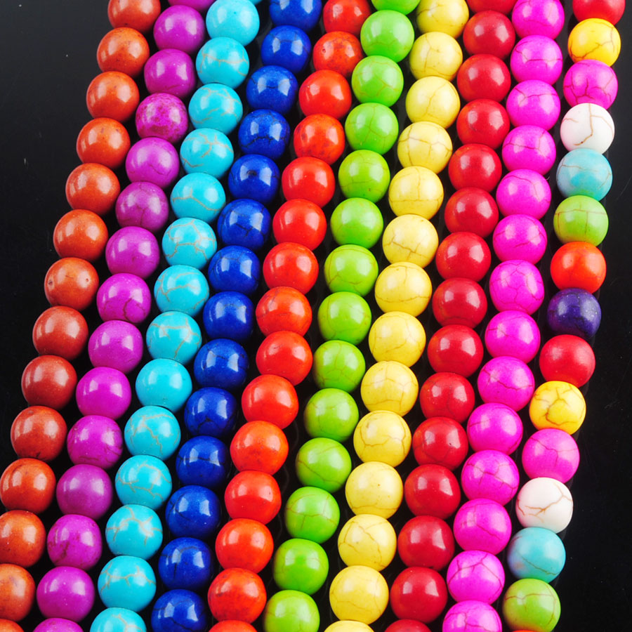 WOJIAER Gem Stone Howlite Turquoise Round Ball 8mm Strand Loose Beads for Necklaces Jewelry Making15.5" BY937-image-753703861