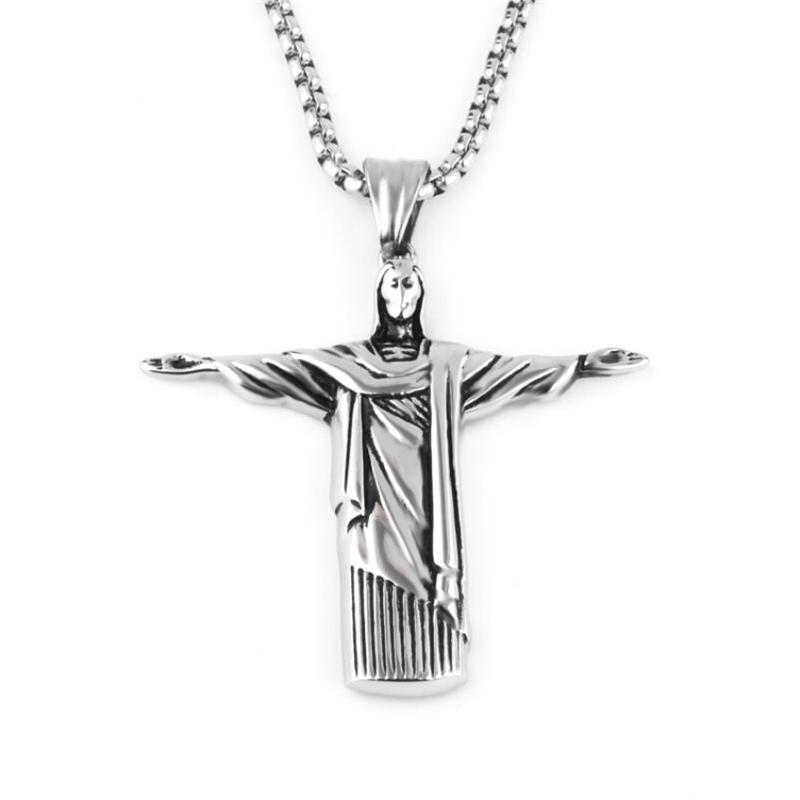 

Christian Orthodox Crucifix Jesus Necklace Cross Prayer Big Pendant Silver Color Chains
