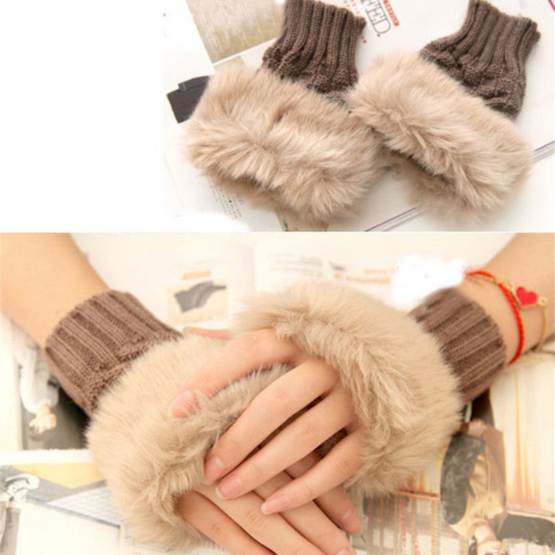 

Winter Long Finger less Gloves Knitted Wrist Arm Warmers Thumb Hole for Lady, Blue;gray