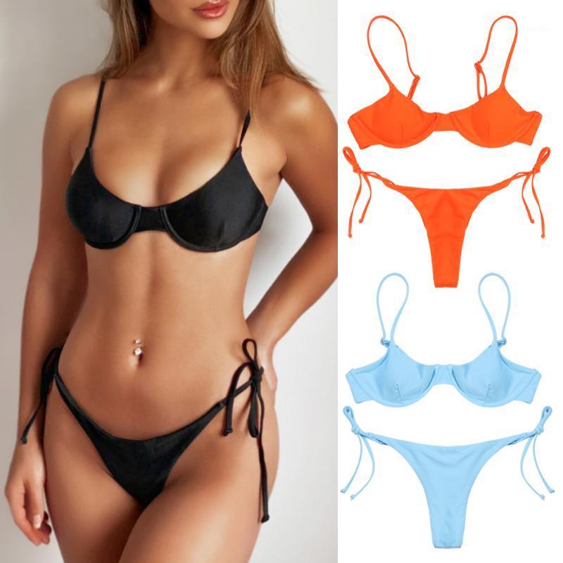 

1Set Sexy Bikini Swimsuit Brazilian Biquini Push Up Bandage Bandeau Solid Swimwear Women Mini Thong Summer Beach Yoga Outfit, Black