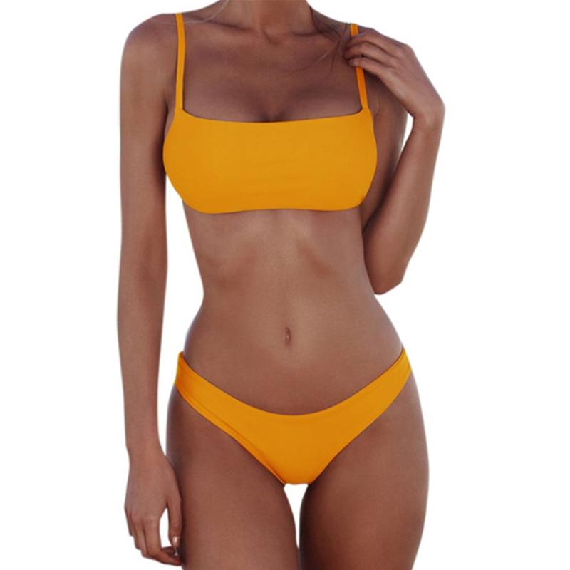 

One-Piece Suits Summer Ladies Solid Color Split Swimsuit Comfortable Fashion Sexy Beachwear Gather Bikini