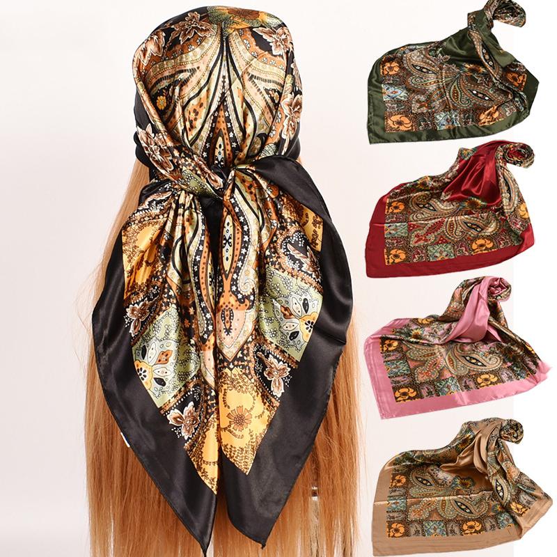 

Scarves Print Silk Shawl Foulard Women Scarf 90*90cm Large Square Satin Like Lightweight Scarfs Female Head Wraps Headband Bandana, Blue;gray