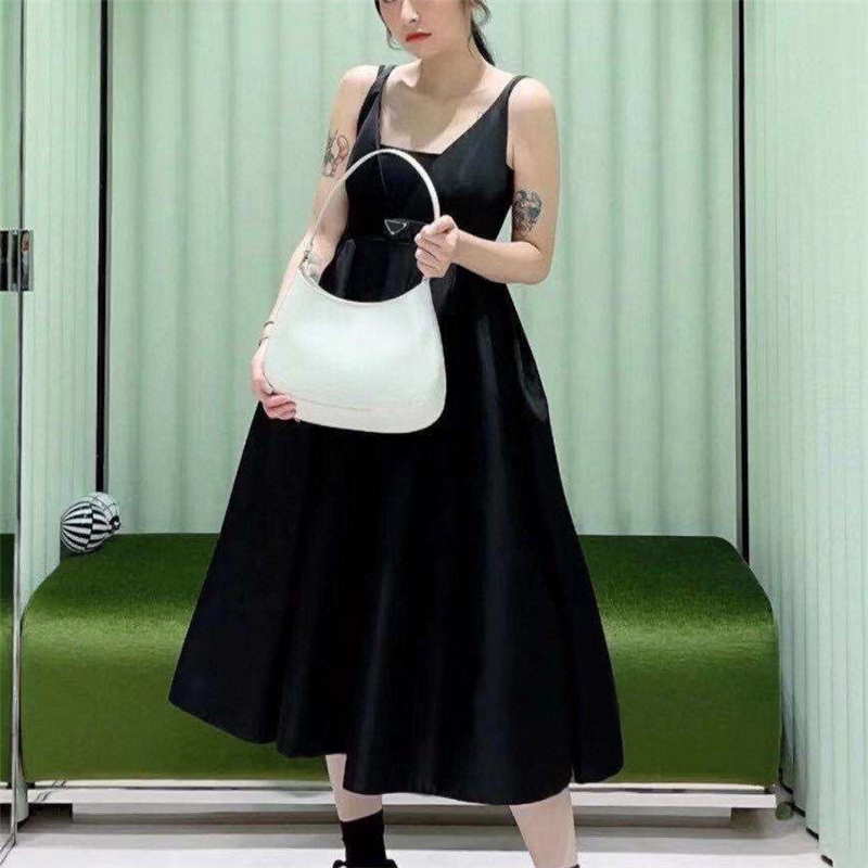 

Summer Party Dress Re-nylon Style Puffer Skirts Waist-retracting Design Ball Gown Suspender Midi Dresses With Inverted Triangle, Black