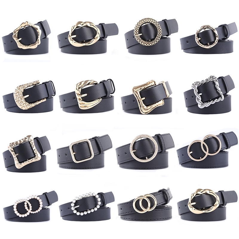 

Designer belts 2023 Belt Vintage Punk Black Leather Alloy Ring Circle Buckle Waistband Jeans Casual Female Decorative Belts For Women Z5Y7