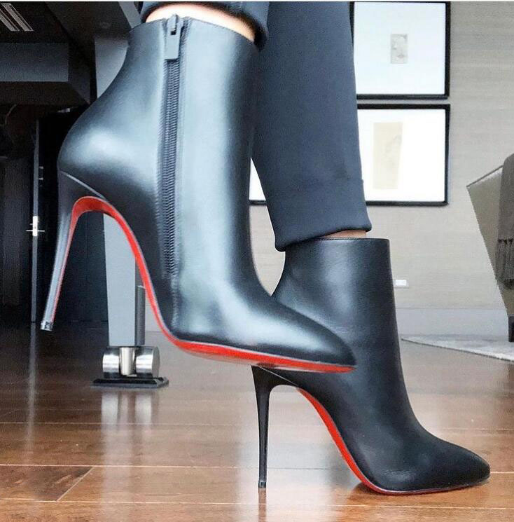 

Autumn Women thin heel Ankle Boots,Black Suede Genuine Leather Red Bottom Boots Short Cut Reds Soles Heeled Shoes Famous Designs Lady Pumps With dust bag