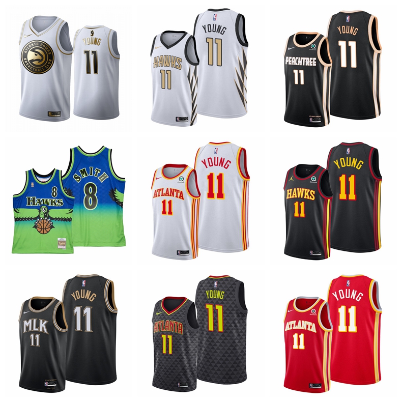 

nba Jersey Men YouthAtlanta Hawks 55 Dikembe Mutombo 11 Trae Young 8 Steve Smith Hardwood Classics Jersey