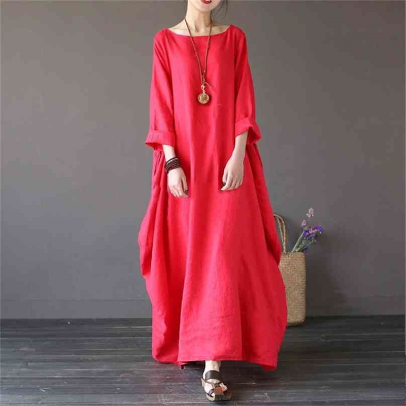 

Summer autumn Plus Size shirt tops Women Loose vintage blouse Boho Shirt Cotton linen Maxi Robe fashion Female 4xl 5xl Q293 210719, Black dress