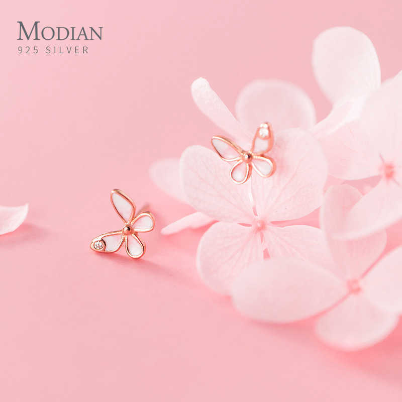 

High Quality 925 Sterling Silver Enamel Sweet Cute Dancing Butterfly Stud Earrings for Women Tiny Ear Pin Fine Jewelry 210707