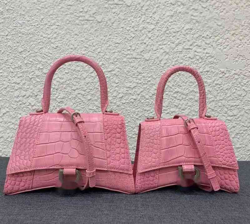 

Handbag Luxury Designer Balencaigas b Family Hourglass B-shaped Bag Pink Crocodile Pattern Portable Messenger Xs Leather Fashion Women's