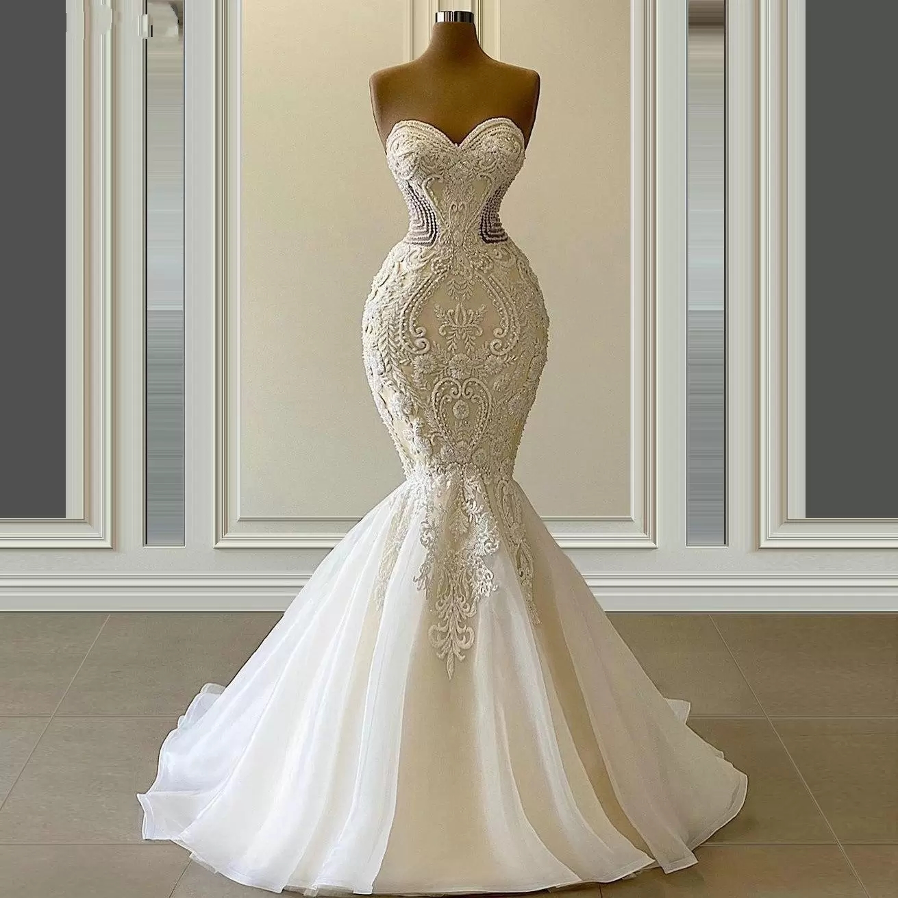 

2022 Sexy Vestido De Novia Mermaid Wedding Dresses Formal Bridal Gowns Sweetheart Embroidery Lace Appliques Crystal Beads Luxury Illusion Sweep Train Plus Size