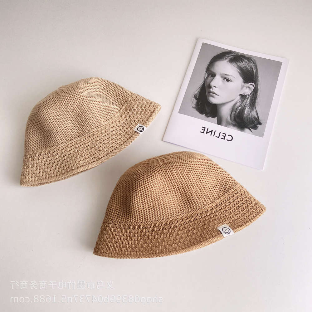 

South Korean parent-child straw hat spring and summer breathable smiling face sunshade Bucket Hat pure color fisherman's woven basin, Blue;gray