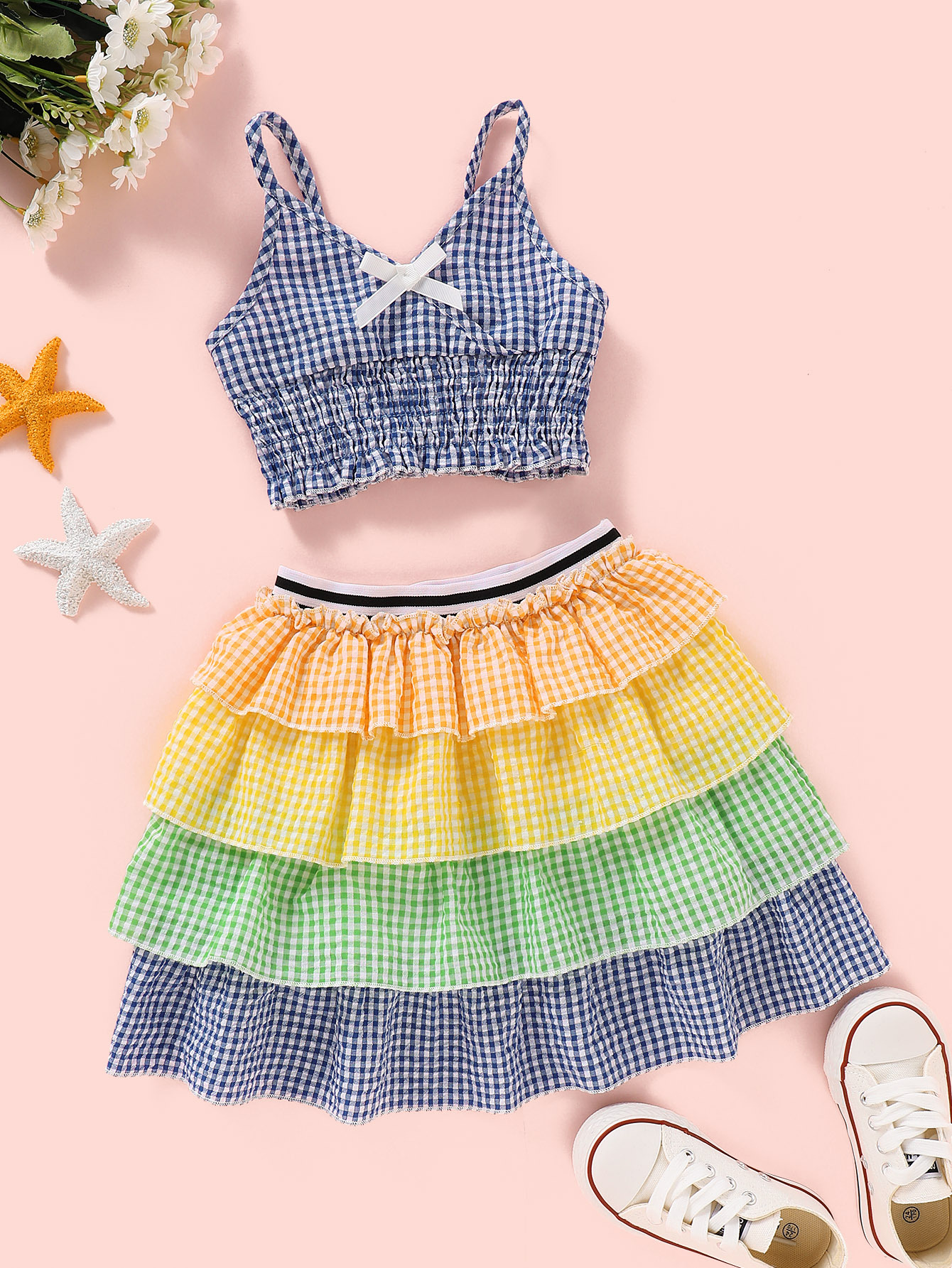 

Retail/wholesale girl colourful plaid dress tracksuit Clothing Sets 2pcs set bow vest top+pleated skirt girls outfits children Designers Clothes Kids boutique, See the pictures
