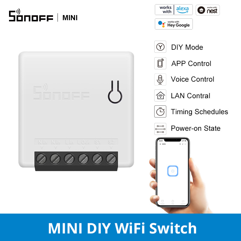 

SONOFF MiniR2 Smart Home Controll Wifi Switch 2 Way DIY Mode Module APP/Voice/ LAN Timer Compatible With Alexa