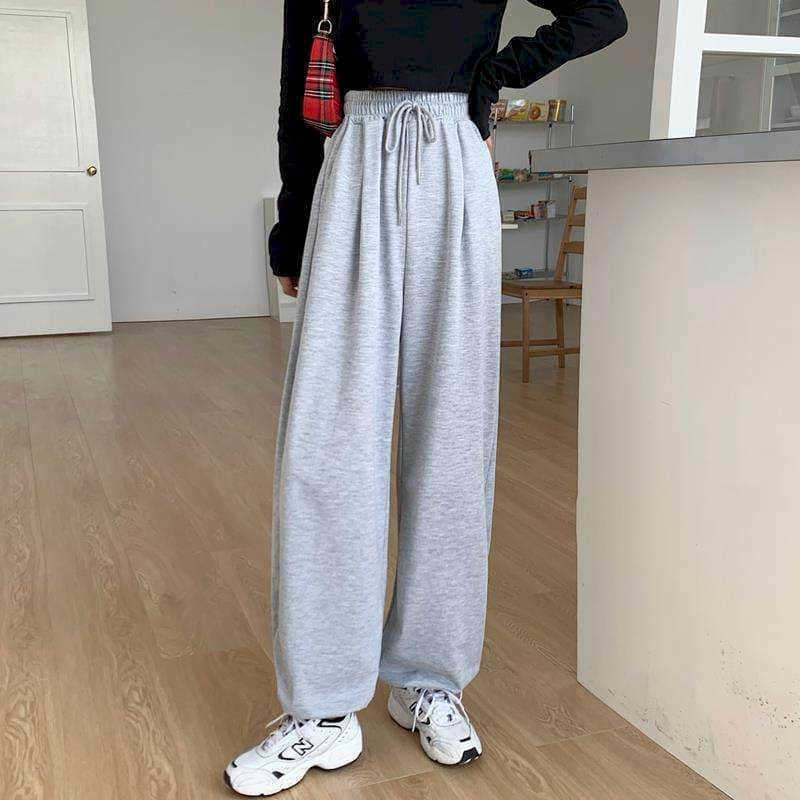

punk solid trousers women pants bottom Autumn high-waisted straight loose and thin gray sports wide-legged casual 210526, Grey