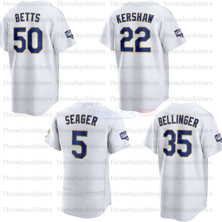 

2021 Los Angeles Golden Champion Jerseys 50 Mookie Betts 35 Cody Bellinger 22 Clayton Kershaw 33 David Price 27 Trevor Bauer 21 Walker Buehler, Blue;black