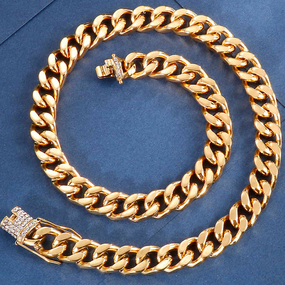 

Hiphop 12MM Miami Cuban Chain Choker Necklace For Men With Dragon Beard Buck Golden On Neck Collar Statement Boys Jewellery Drop X0509