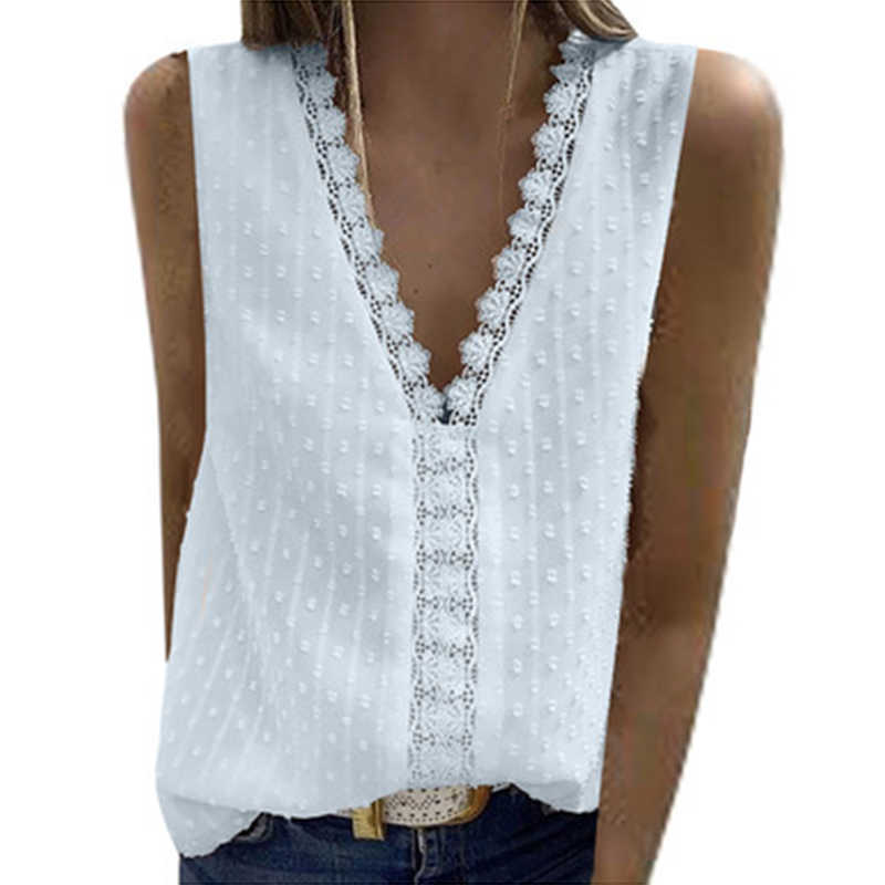 

Sexy Vest V-Neck Lace Patchwork Black White Shirt Women Blouses Sleeveless Casual Loose Summer Beach Tops Plus Size 3XL 210526, Light blue