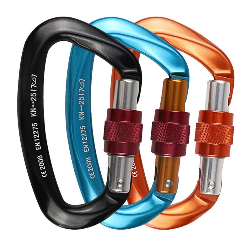 Climbing Carabiner 25KN D Shape Safety Lock Professional Equipment Security Outdoor Accessories Cords, Slings And Webbing-image-689013423