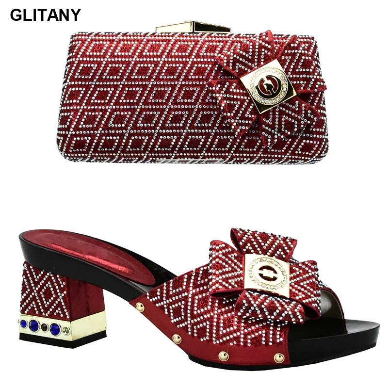 

Dress Shoes Italian With Matching Bags Set Decorated Rhinestone Women African Party Pumps Shoe And Bag, Black