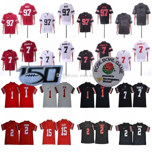 

Ohio State Buckeyes Football 1 Justin Fields 2 Chase Young JK Dobbins 7 Dwayne Haskins Jr 97 Nick Bosa 15 Elliott NCAA OSU 150TH Jersey, Black