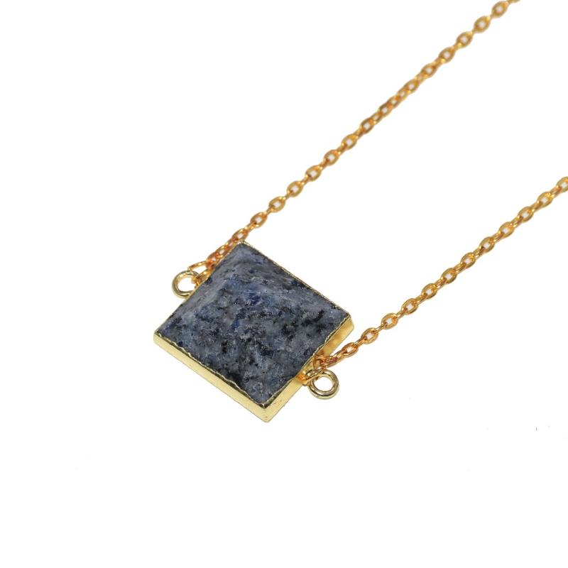 

Pendant Necklaces Style Natural Blue Quartz Crystal Charm Connector Chain Necklace Women Gem Stone Rectangle Men