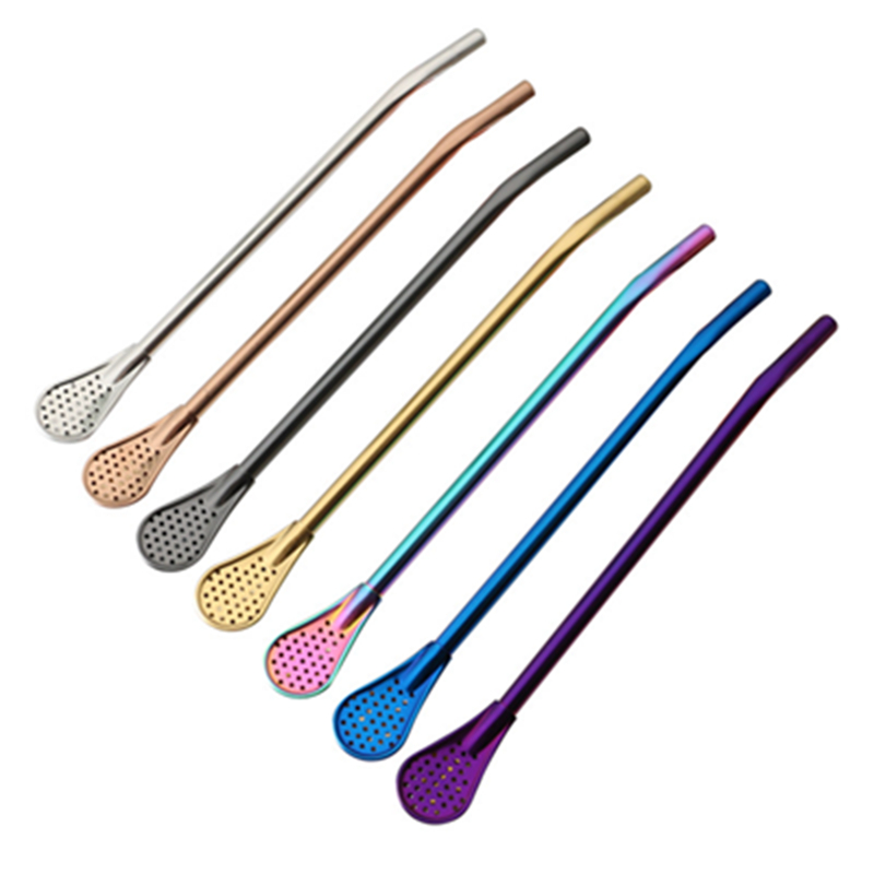

7color Reusable Stainless Steel Drinking Straws Yerba Mates Tea Strainer Filtered SpoonStraw DrinkingStraw WLL891