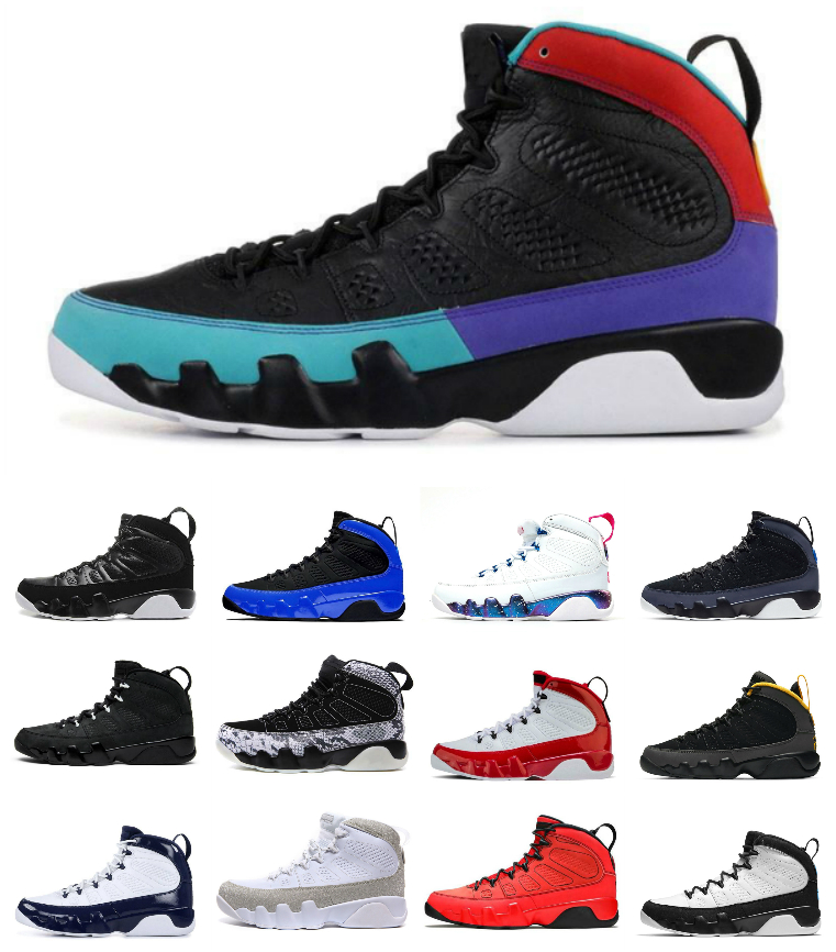 

Top Quality Mens 9 University Gold Change The World Basketball Shoes Men 9s Space Jam Gym Red Racer Blue Chameleon UNC Anthracite Dream Bred Patent Sneakers, Box