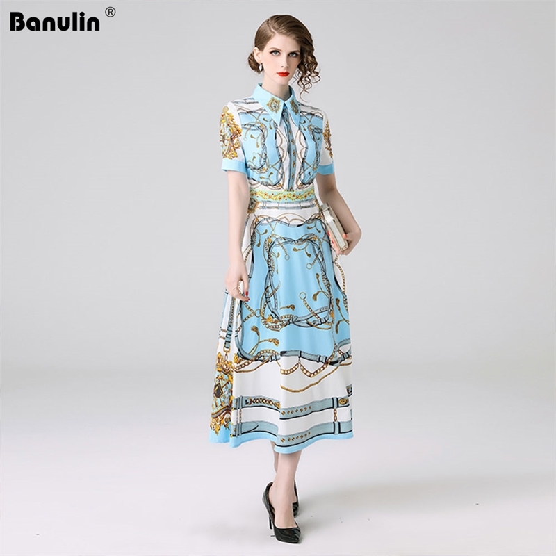 

Banulin Fashion Designer Runway Dress Spring Summer Women Short Sleeve Floral Print Slim Elegant Pleated es B6222 210603, Design and color