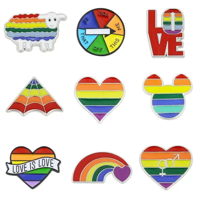 

Rainbow LGBT Brooch Cartoon Heart Flag Sheep Mouse Enamel Pins Lesbians Gays Pride Badge Lover Clothes Lapel Pin Gift, Mixed colors
