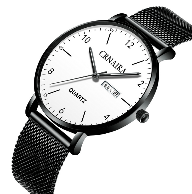 

Crnaira Brand Steel Mesh Band Quartz Mens Watches Luminous Calendar Watch Big Three Hands Casual Business Simple Genteman Wristwatches, No send watch for shipping