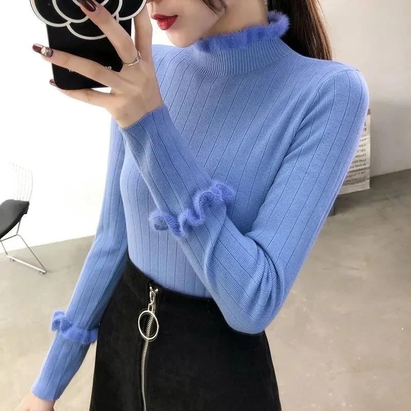 

Women's Sweaters 2021 Autumn Winter Women Knitted Jumper Long Sleeve Casual Slim Bottoming Shirt Pull Femme Pullover, White;black