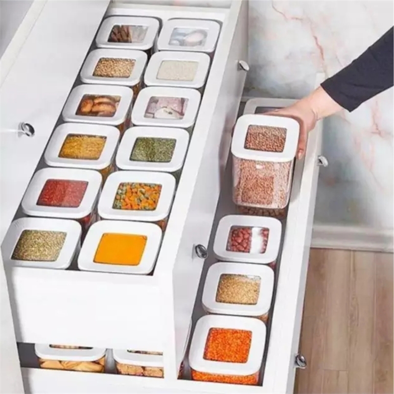 

Storage Box Kitchen Organizer Containers Food High Quality Pantry Spices Legumes Refrigerator Transparent Vacuum Europe Modern 211110