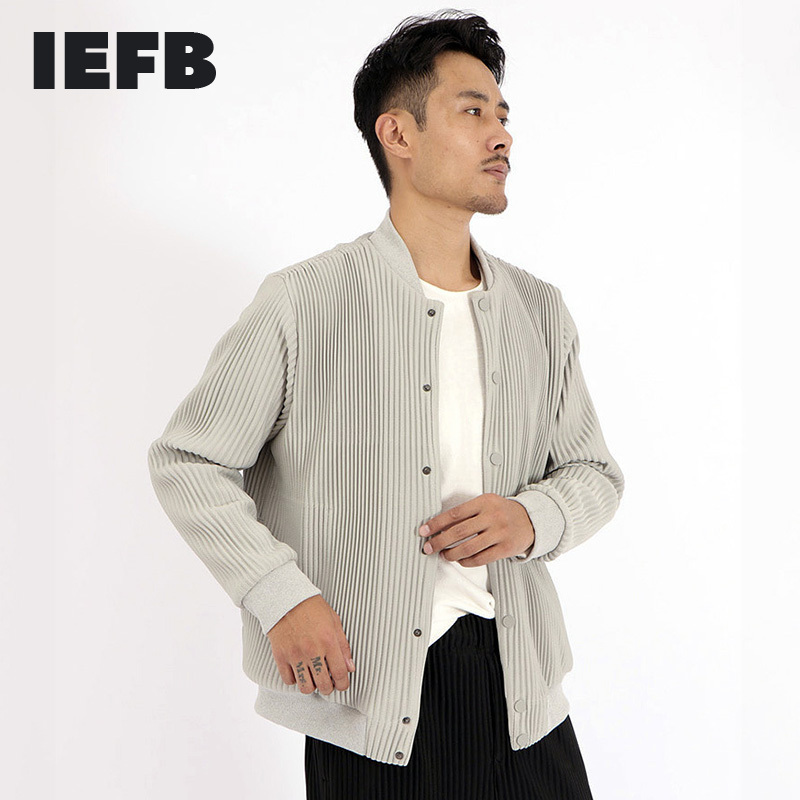 

IEFB Japanese Style Pleated Clothes For Men Spring Autumn Loose Baseball Waist Thread Jacket Men Thick Coat 9Y5485 210524, Black