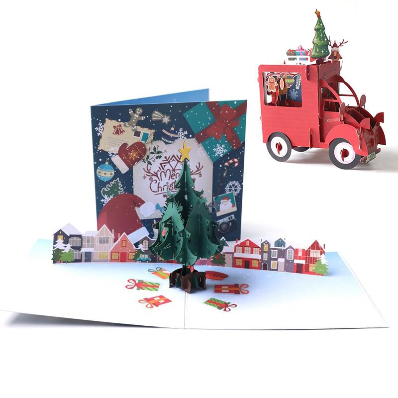 

Greeting Cards Merry Christmas 3D UP Tree Decoration Winter Gift Laser Cut Year Santa