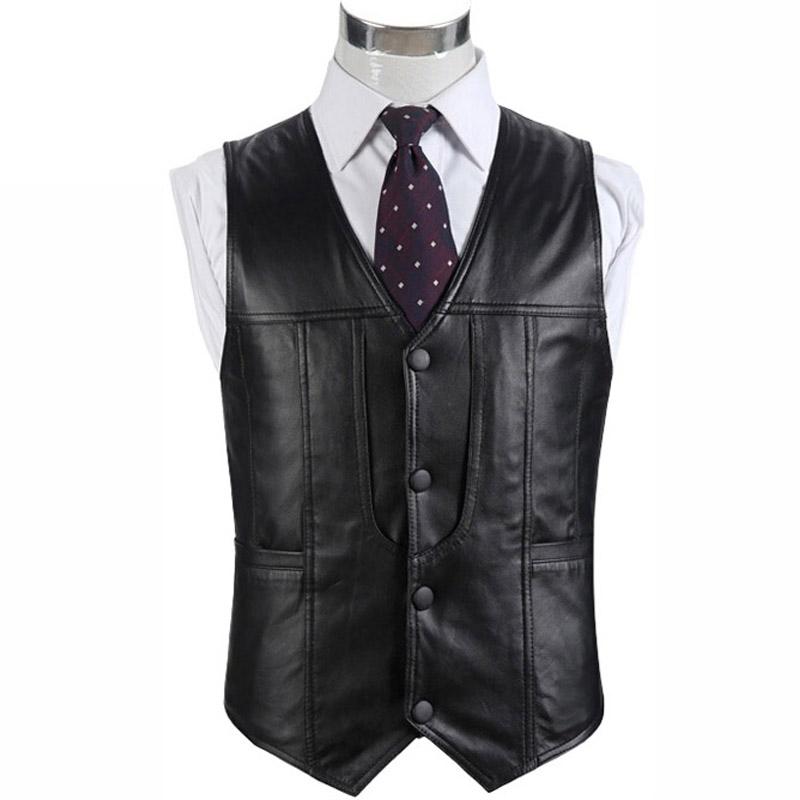 

Men's Vests Mens Genuine Leather Fur Motorcycle Vest Suit Men Sheepskin Casual Waistcoat Winter Multi Pocket Warm Sleeveless Jacket, Black