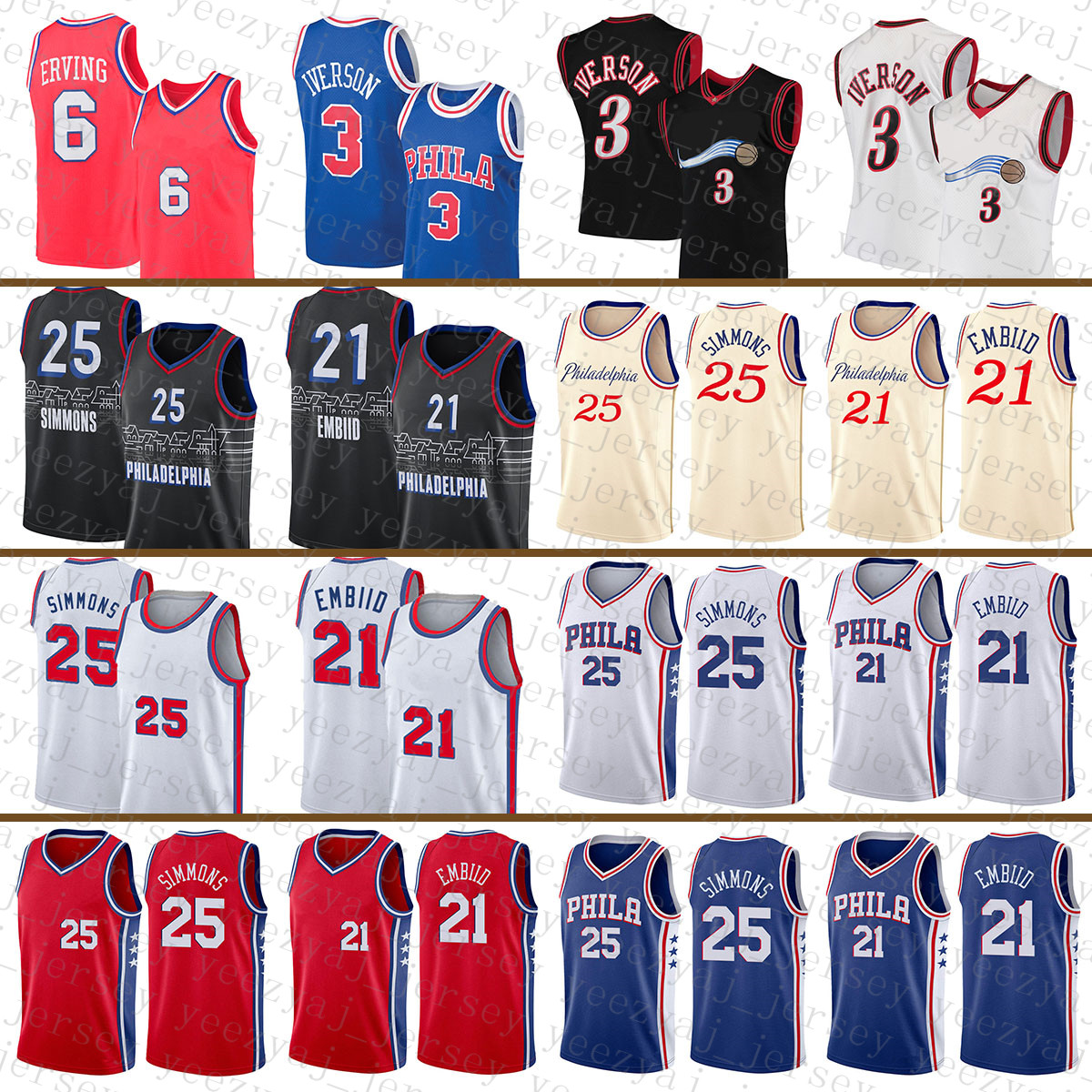 

Philadelphias 2021 New 76er Joel 21 Embiid Basketball Jersey Ben 25 Simmons Mens Allen 3 Iverson Julius 6 Erving Black Red Multi, Mens jersey